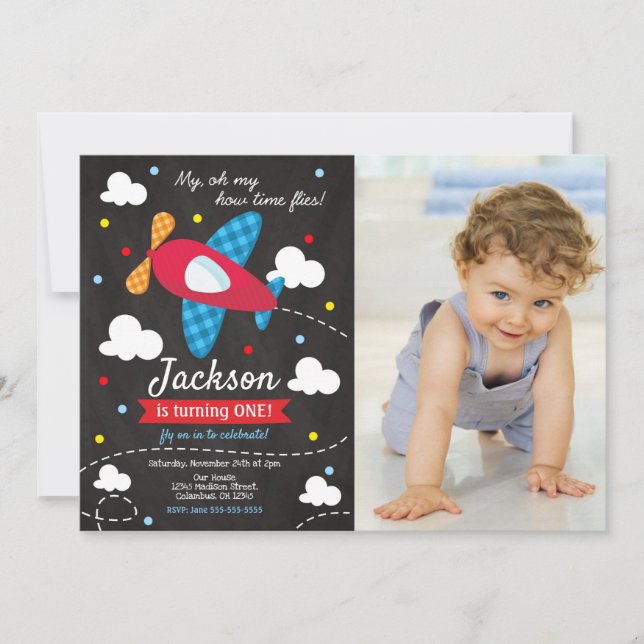 Airplane Birthday Photo Invitation | Time Files Inbjudningar (Framsida)