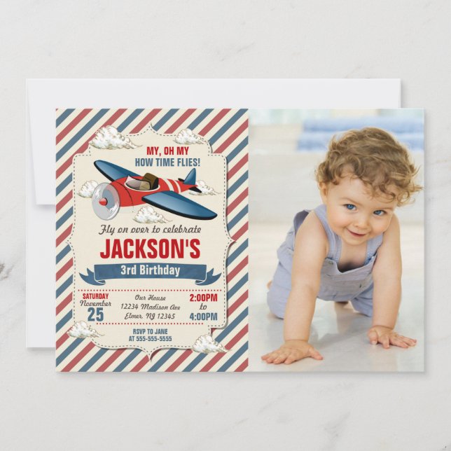 Airplane Birthday Photo Invitation | Time Flies Inbjudningar (Framsida)