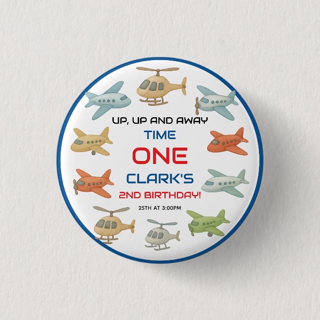 Airplane Boy 1st Birthday | Fun Sky Theme Party Knapp (Framsida)