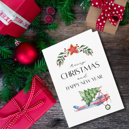 Airplane carries Christmas Tree Family Photo Funny Kort