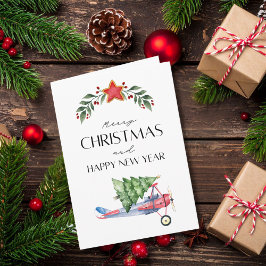 Airplane carries Christmas Tree Family Photo Funny Kort
