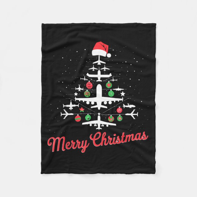 Airplane Christmas Tree Cute Airplane Xmas Holiday Fleecefilt (Framsidan)