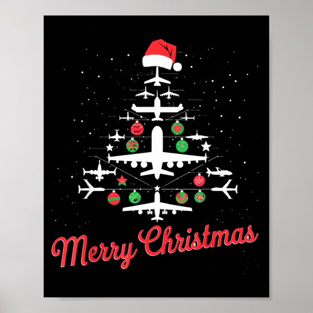 Airplane Christmas Tree Cute Airplane Xmas Holiday Poster (Framsidan)