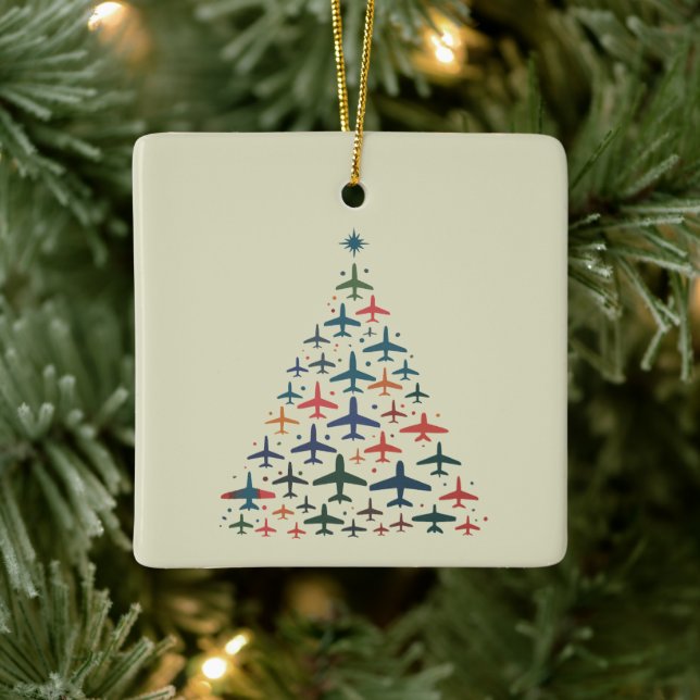 Airplane Christmas Tree Retro Pilot Flying Flight  Julgransprydnad Keramik (Träd)