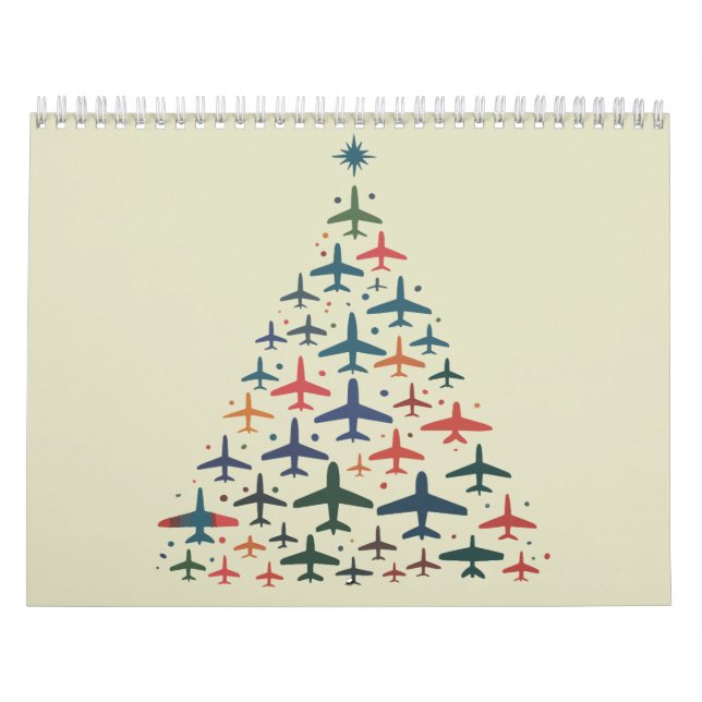 Airplane Christmas Tree Retro Pilot Flying Flight  Kalender (Omslag)