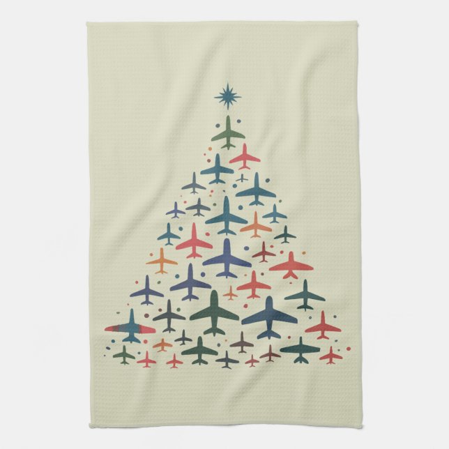 Airplane Christmas Tree Retro Pilot Flying Flight  Kökshandduk (Vertikal)