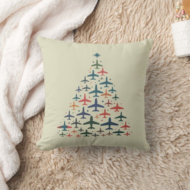Airplane Christmas Tree Retro Pilot Flying Flight  Kudde (Filt)