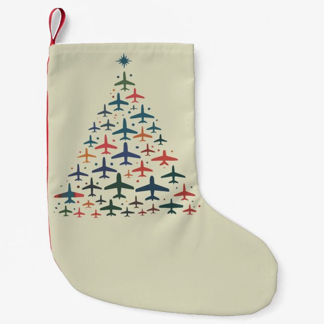 Airplane Christmas Tree Retro Pilot Flying Flight  Liten Julstrumpa (Framsidan)