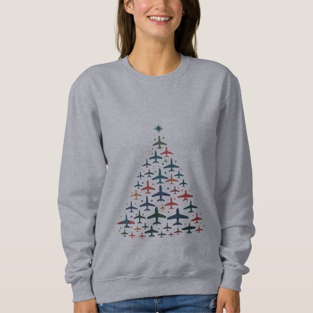 Airplane Christmas Tree Retro Pilot Flying Flight  T Shirt (Framsida)