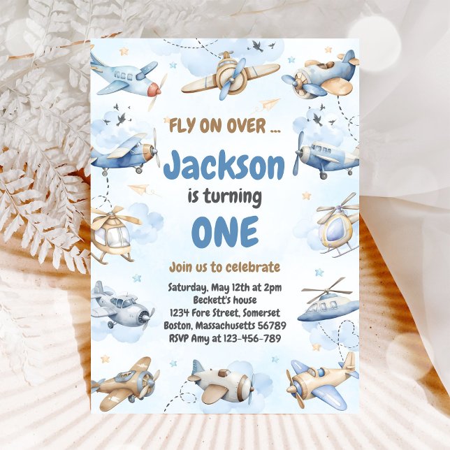 Airplane Fly On Over Boy Birthday Invitation Inbjudningar (Skapare uppladdad)