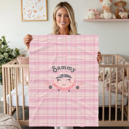 Airplane Girl Baby Shower Pink Grey Cute Whimsical Fleecefilt