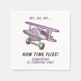 Airplane Oh My Time Flies Travel First Birthday  Pappersservett
