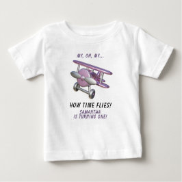 Airplane Oh My Time Flies Travel First Birthday  T Shirt