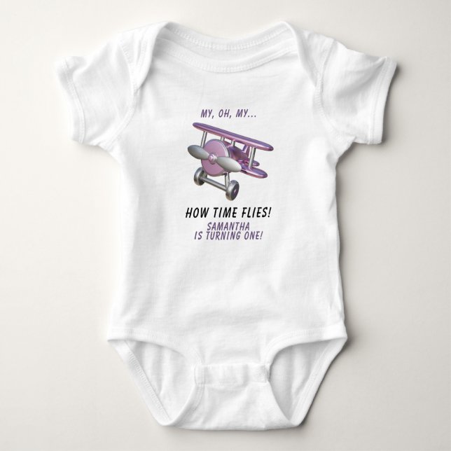 Airplane Oh My Time Flies Travel First Birthday  T Shirt (Framsida)