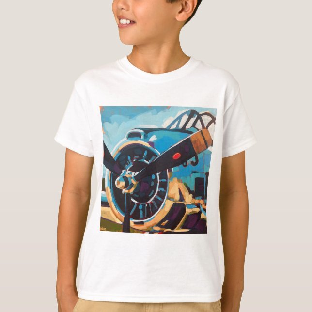 Airplane Painting - Gift for Aviation Enthusiasts T Shirt (Framsida)