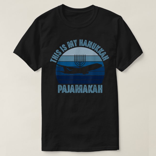 Airplane Pilot Hanukkah Pajamakah Funny Menorah Ch T Shirt (Design framsida)