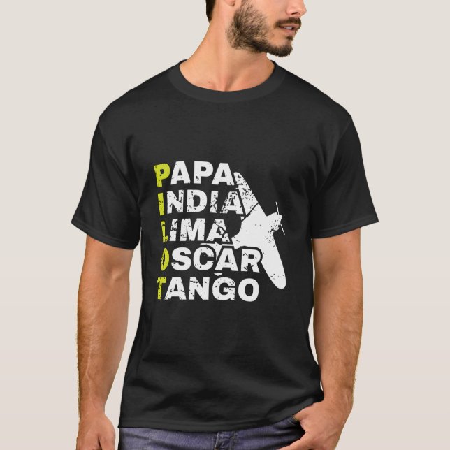 Airplane Pilot Phonetic Alphabet Papa India Lima O T Shirt (Framsida)