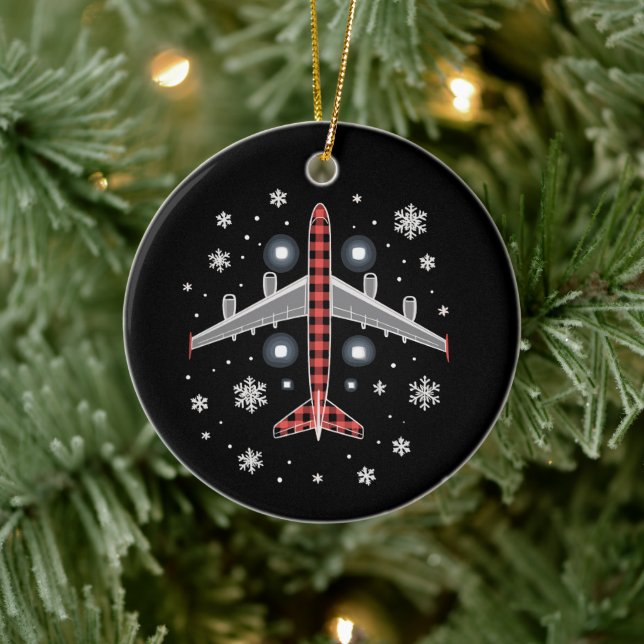 Airplane Plaid Christmas Pilot Julgransprydnad Keramik (Träd)