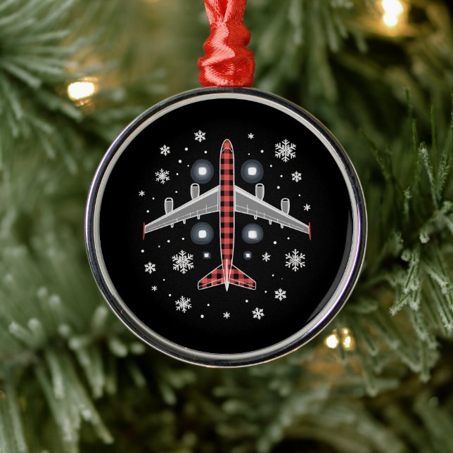 Airplane Plaid Christmas Pilot Julgransprydnad Metall (Träd)