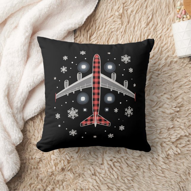 Airplane Plaid Christmas Pilot Kudde (Filt)
