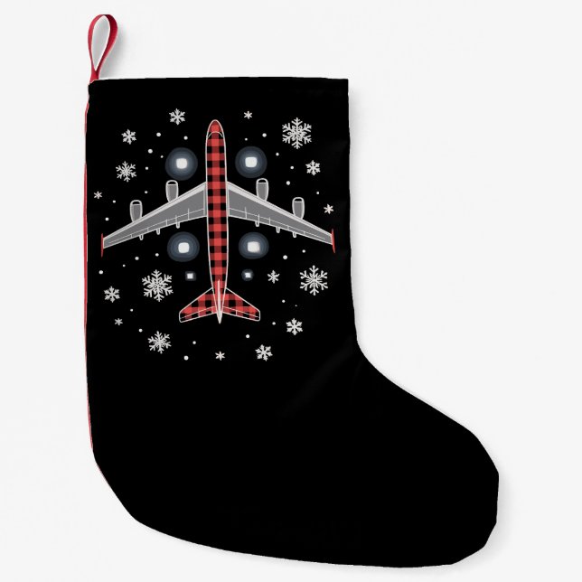 Airplane Plaid Christmas Pilot Liten Julstrumpa (Framsidan)