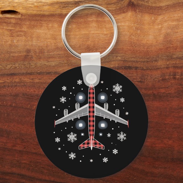 Airplane Plaid Christmas Pilot Nyckelring (Framsida)