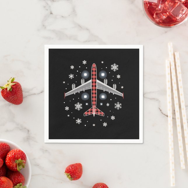 Airplane Plaid Christmas Pilot Pappersservett (Insitu)