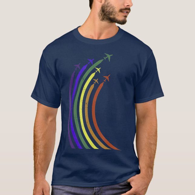 Airplane Rainbow  CSD LGBTQ Pride T Shirt (Framsida)