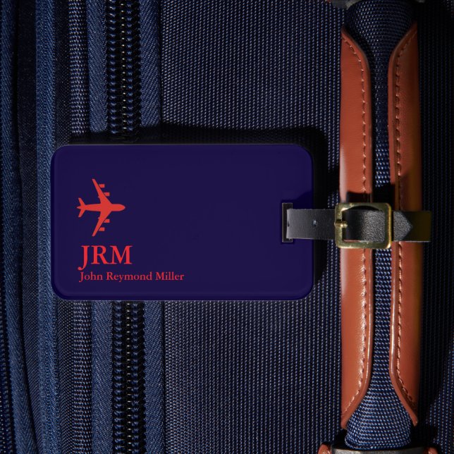 Airplane Red Airline Aviation Monogrammed  Bagagebricka (Framsida Insitu 4)