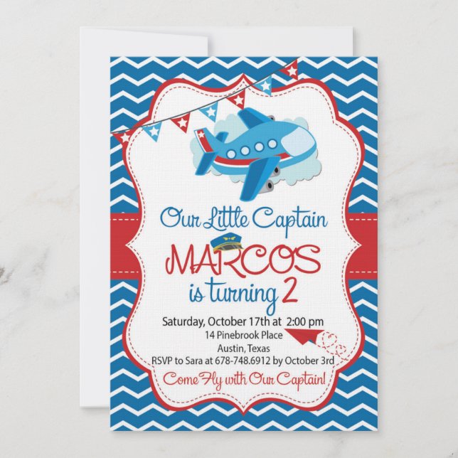 Airplane theme birthday invitation for boys inbjudningar (Framsida)