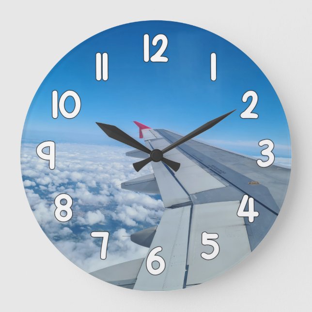 Airplane Wing Wall Clock – Blue Sky Travel Aviatio Stor Klocka (Framsida)