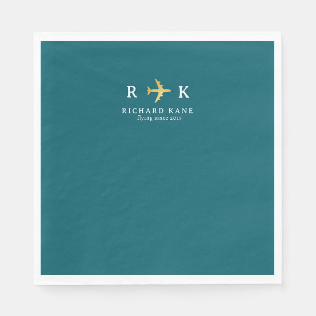Airplane With Pilot Initials - aero dark teal blue Pappersservett (Framsidan)