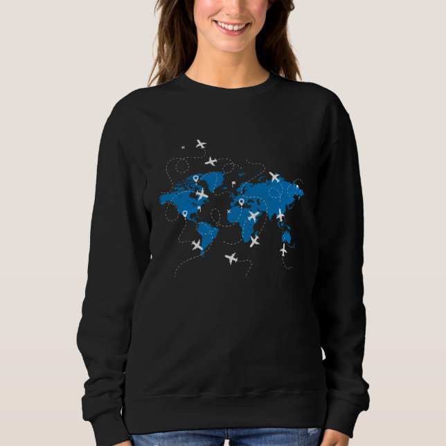 Airplane World Map Pilot Air Traffic Controller Ai T Shirt (Framsida)