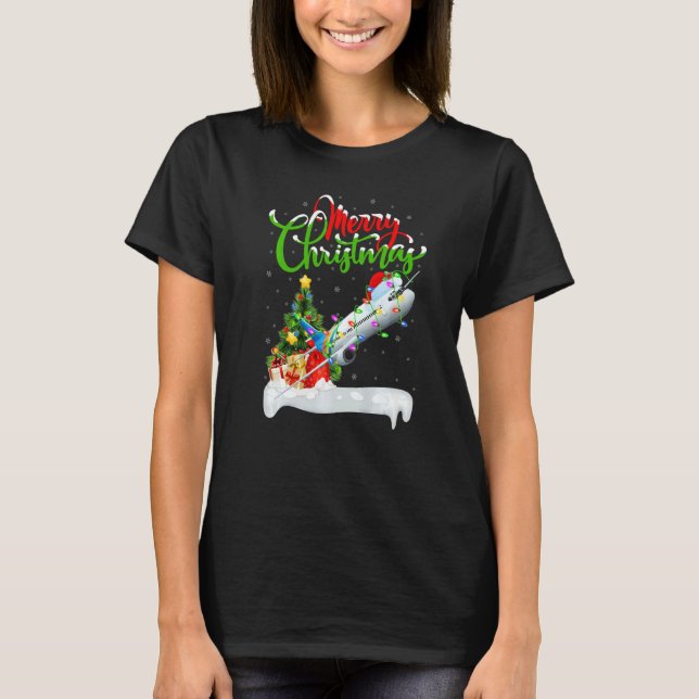 Airplane  Xmas Decorations Santa Airplane Christma T Shirt (Framsida)