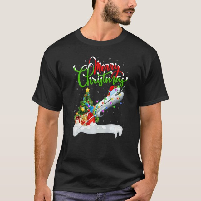 Airplane  Xmas Decorations Santa Airplane Christma T Shirt (Framsida)