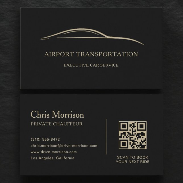 Airport Transportation QR Code Black & Gold Visitkort (Skapare uppladdad)