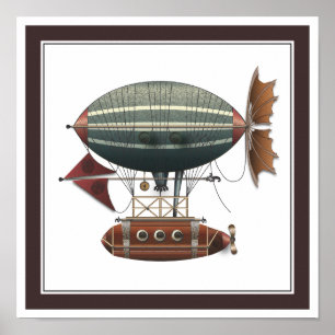 Airship Aleutian Steampunk som flyger Maskin Poster