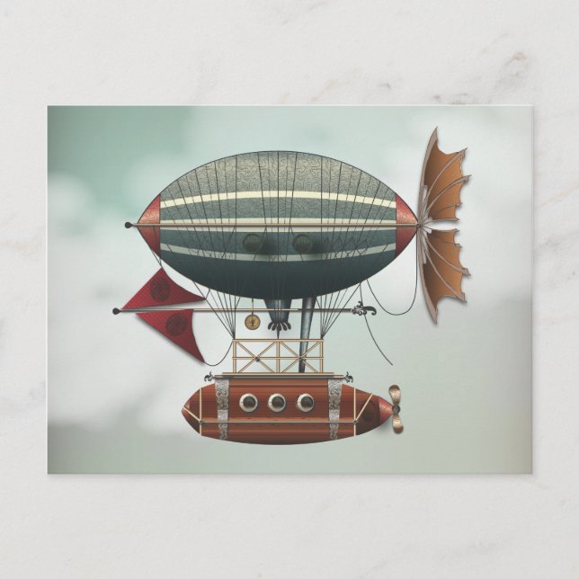 Airship Aleutian Steampunk som flyger Maskin Vykort (Framsida)