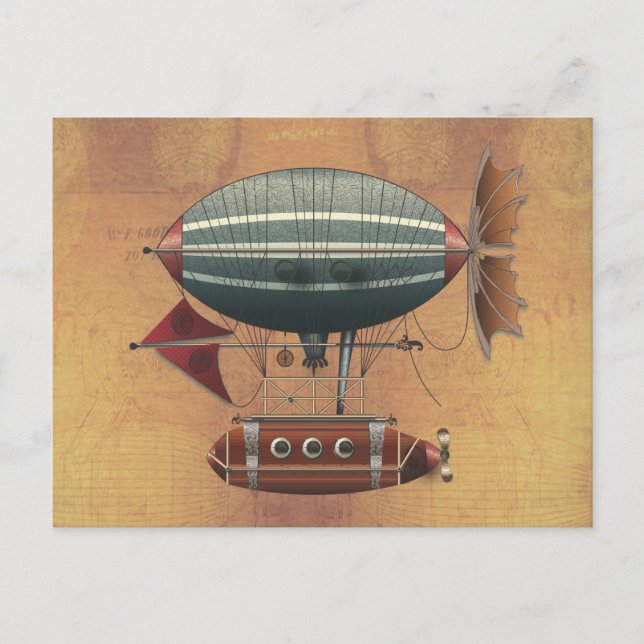 Airship Aleutian Steampunk som flyger Maskin Vykort (Framsida)