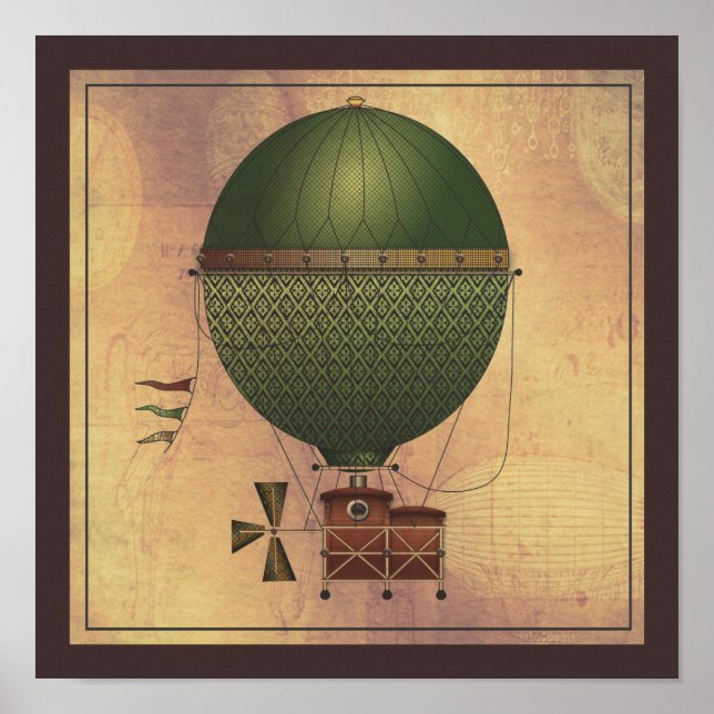 Airship Citronnier Steampunk som flyger Maskin Poster (Framsidan)