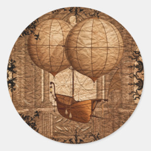 Airship för GrungeSteampunk Victorian Runt Klistermärke