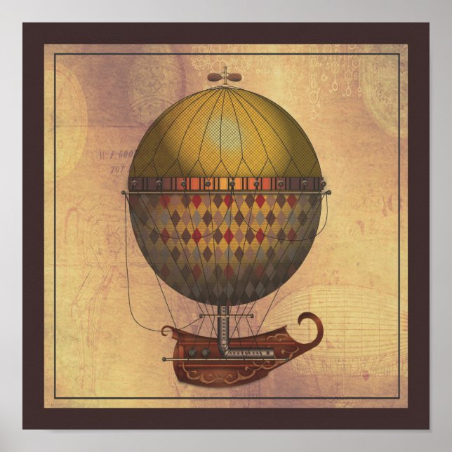Airship Nautisme Steampunk som flyger Maskin Poster (Framsidan)