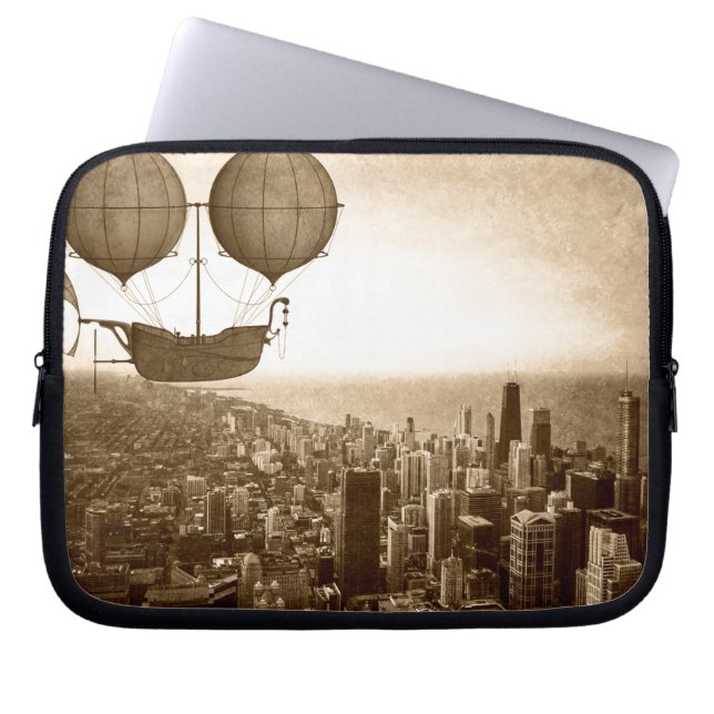 Airship Over Chicago Laptop Sleeve (Framsidan)