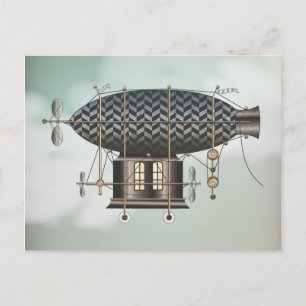 Airship Petite Noir Steampunk som flyger Maskin Vykort
