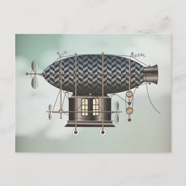 Airship Petite Noir Steampunk som flyger Maskin Vykort (Framsida)
