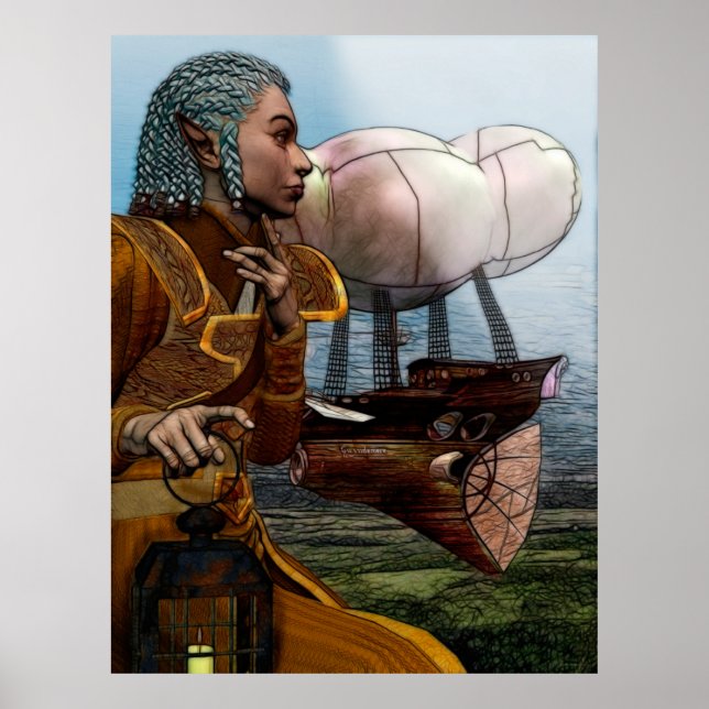Airship Steampunk Science fiction Art Poster (Framsidan)
