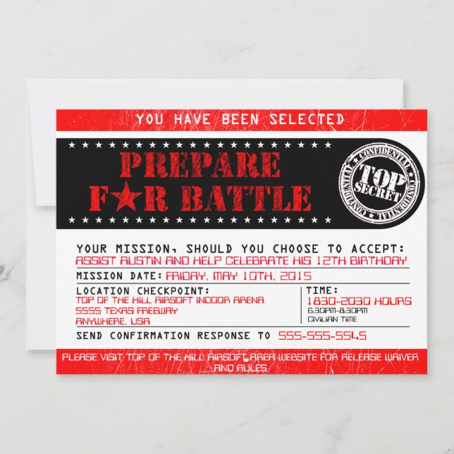 Airsoft 'Prepare for Battle' 5x7-inbjudan Inbjudningar (Framsida)