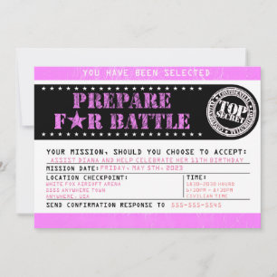 Airsoft 'Prepare for Battle' 5x7 militär Rosa Inbjudningar