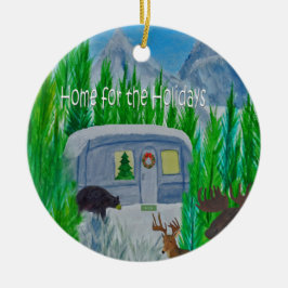 Airstream snöig retro husvagns prydnad julgransprydnad keramik