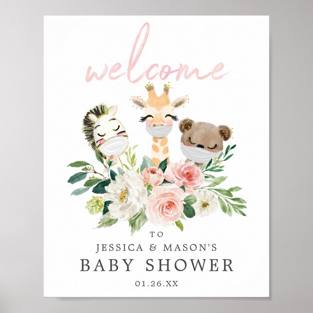 Airy  Animals Baby Shower Välkomstskylt Poster (Framsidan)